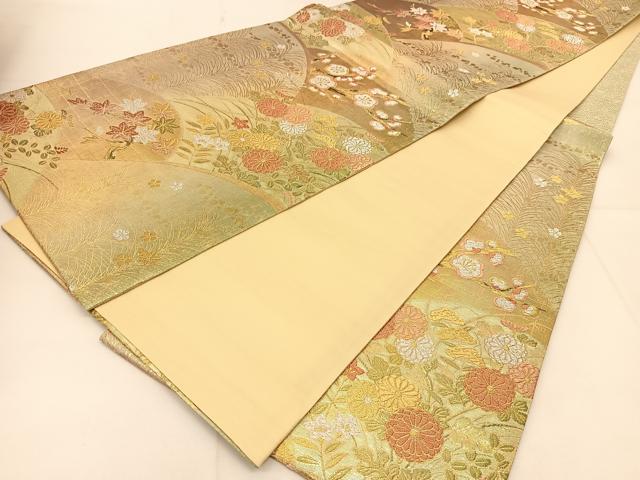 平和屋着物◎六通柄袋帯 花青海波 金銀糸 正絹 逸品 BAAU2130yc