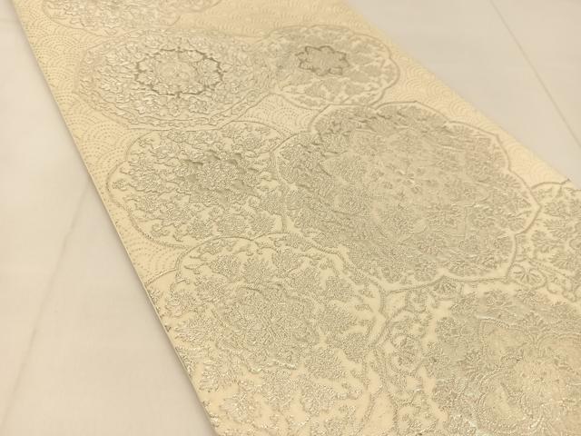 平和屋着物◎六通柄袋帯 唐織 正倉院花文 銀糸 正絹 逸品 BAAU2148yc