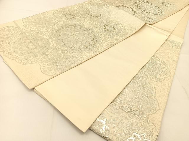 平和屋着物◎六通柄袋帯 唐織 正倉院花文 銀糸 正絹 逸品 BAAU2148yc