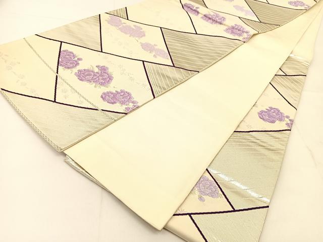 平和屋着物◎六通柄袋帯 唐織 菱花文 銀糸 正絹 逸品 BAAU2149yc