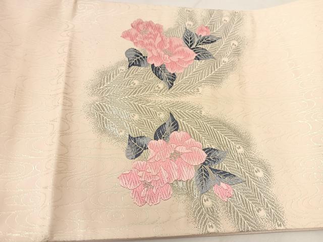 平和屋着物◎西陣 六通柄袋帯 唐織 錦プラチナ箔 孔雀羽花文 正絹 逸品 BAAU2158yc