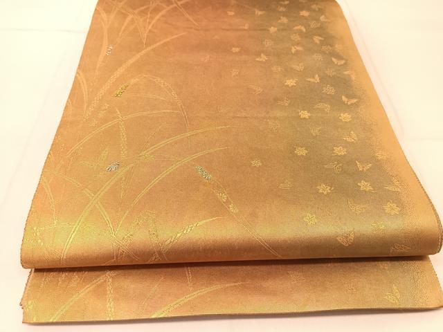 平和屋着物◎六通柄袋帯 陶漆箔 蝶の戯れ 貴宝 引箔 正絹 逸品 BAAU2183yc