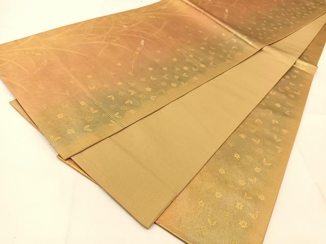 平和屋着物◎六通柄袋帯 陶漆箔 蝶の戯れ 貴宝 引箔 正絹 逸品 BAAU2183yc