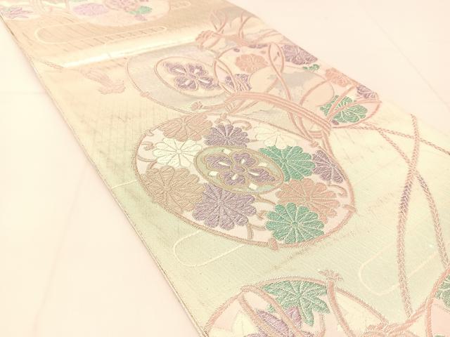 平和屋着物◎佐賀錦 六通柄袋帯 唐織 鼓花文 銀糸 正絹 逸品 BAAU2189yc