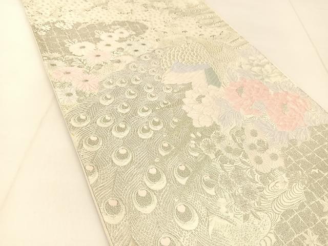 平和屋着物◎六通柄袋帯 唐織 孔雀花文 金銀糸 正絹 逸品 BAAU2200yc