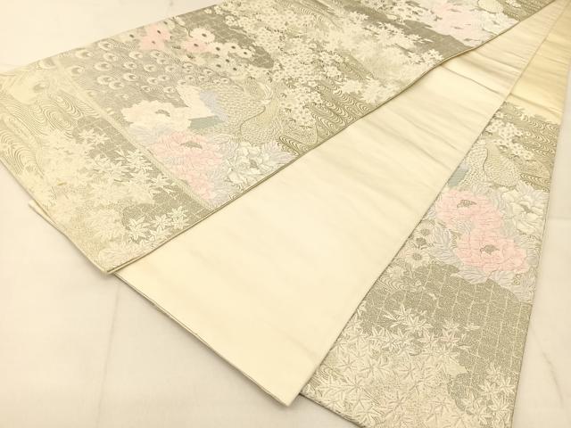 平和屋着物◎六通柄袋帯 唐織 孔雀花文 金銀糸 正絹 逸品 BAAU2200yc