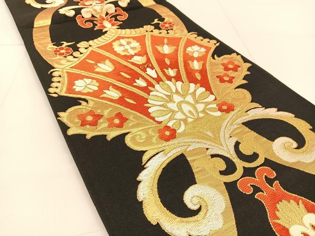 平和屋着物◎六通柄袋帯 唐織 宝相華 黒地 金銀糸 正絹 逸品 BAAU2237yc