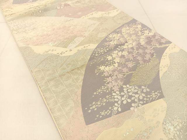 平和屋着物◎六通柄袋帯 唐織 地紙風景花文 銀糸 正絹 逸品 BAAU2239yc