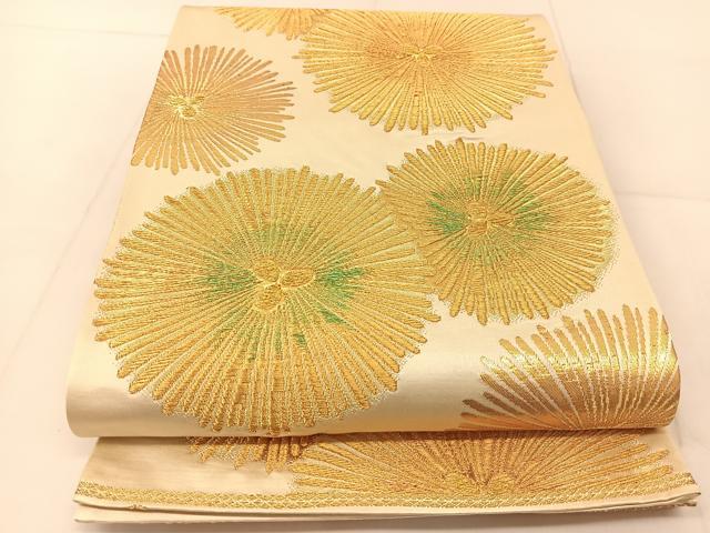 平和屋着物◎六通柄袋帯 若松葉丸文 金糸 正絹 逸品 BAAU2258yc