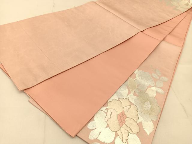 平和屋着物◎太鼓柄袋帯 銀駒刺繍 花鳥文 銀彩 引箔 正絹 逸品 BAAU2261yc