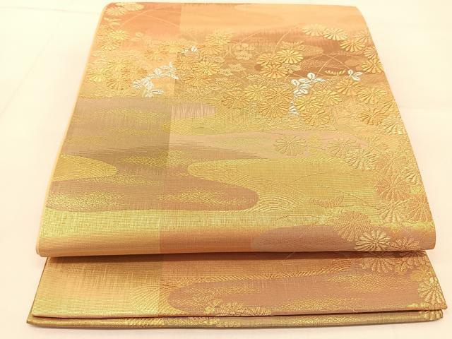 平和屋着物◎六通柄袋帯 絵霞菊花文 金銀糸 正絹 逸品 BAAU2265yc