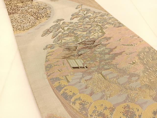 平和屋着物◎全通柄袋帯 風景花文 正絹 逸品 BAAU2279yc