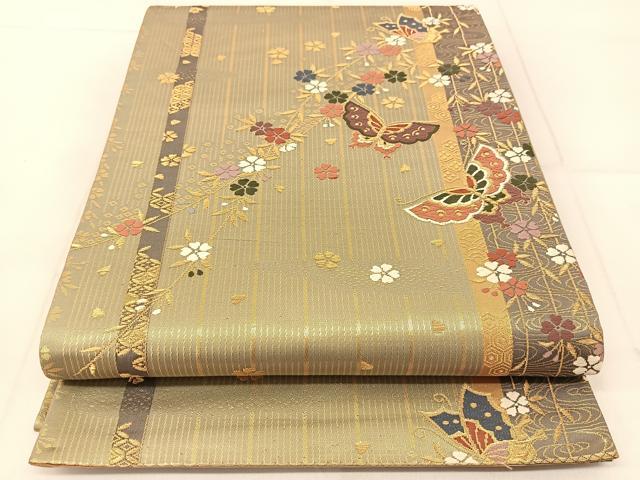 平和屋着物◎六通柄袋帯 唐織 花蝶文 金糸 正絹 逸品 BAAU2288yc