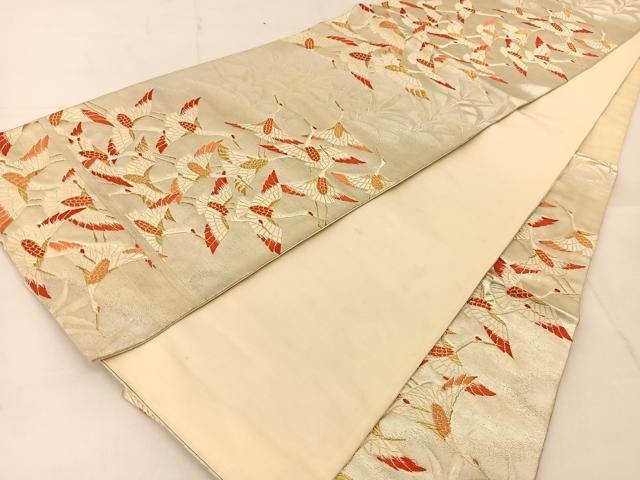 平和屋着物◎六通柄袋帯 唐織 群鶴 金銀糸 正絹 逸品 BAAU2292yc