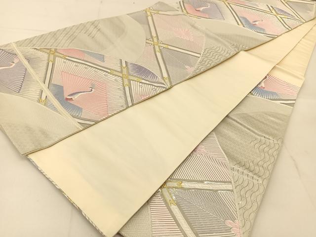 平和屋着物◎六通柄袋帯 唐織 菱天井花鳥文 金銀糸 正絹 逸品 BAAU2294yc