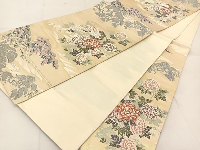 平和屋着物◎六通柄袋帯 唐織 草花文 金糸 正絹 逸品 BAAU2303yc