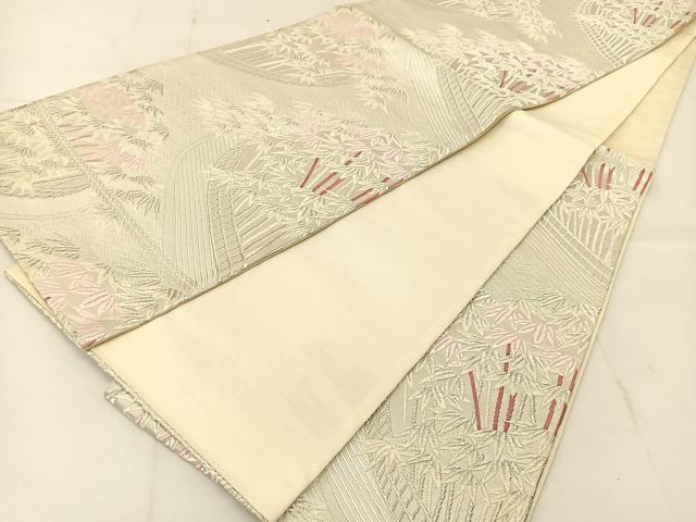 平和屋着物◎六通柄袋帯 唐織 笹竹文 銀糸 正絹 逸品 BAAU2305yc