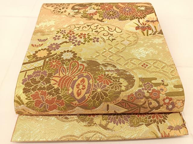 平和屋着物◎六通柄袋帯 雲取り楽器花文 金銀糸 正絹 逸品 BAAU2309yc