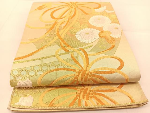 平和屋着物◎六通柄袋帯 唐織 几帳菊花文 金糸 正絹 逸品 BAAU2321yc