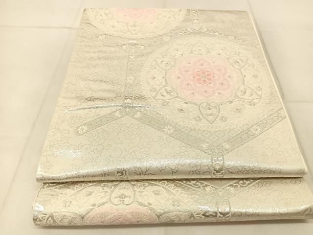 平和屋着物◎六通柄袋帯 唐織 亀甲正倉院花文 銀糸 正絹 逸品 BAAU2332yc