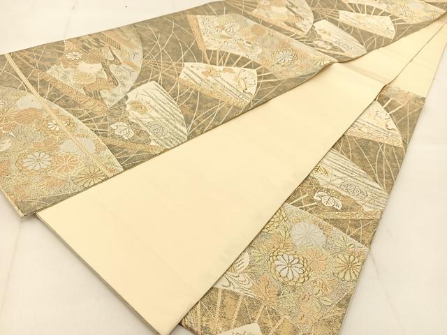 平和屋着物◎六通柄袋帯 慶長扇面草華文 金糸 引箔 正絹 逸品 BAAU2334yc