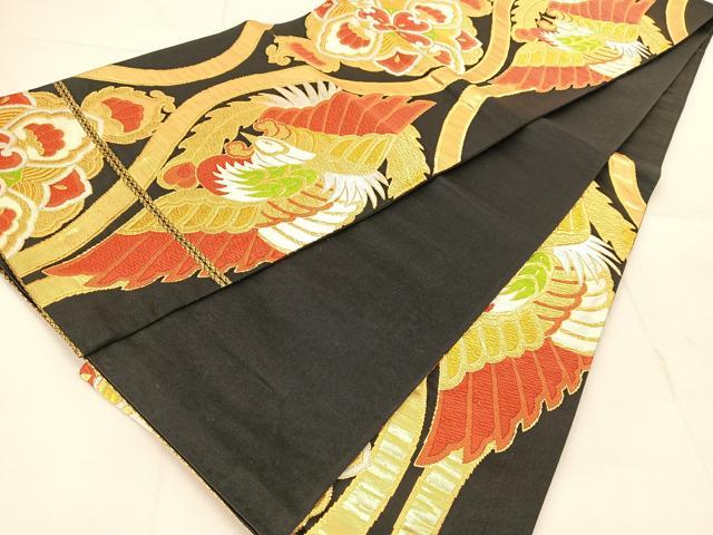 平和屋着物◎六通柄袋帯 唐織 鳳凰立涌花文 黒地 金銀糸 正絹 逸品 BAAU2345yc