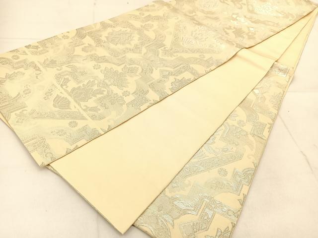 平和屋着物◎六通柄 本袋帯 更紗花文 銀糸 正絹 逸品 BAAU2354yc