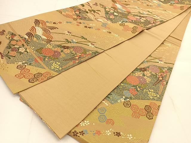 平和屋着物◎六通柄袋帯 唐織 吉祥草花文 金銀糸 正絹 逸品 BAAU2366yc