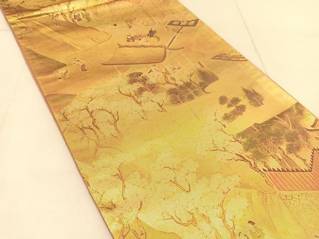 平和屋着物◎西陣 六通柄袋帯 人物風景文 引箔 証紙付き 正絹 逸品 BAAU2380yc
