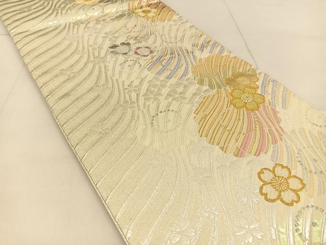 平和屋着物◎六通柄袋帯 桜流し 金銀糸 正絹 逸品 BAAU2388yc