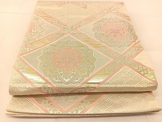 平和屋着物◎六通柄袋帯 唐織 菱天井正倉院花文 金銀糸 正絹 逸品 BAAU2398yc