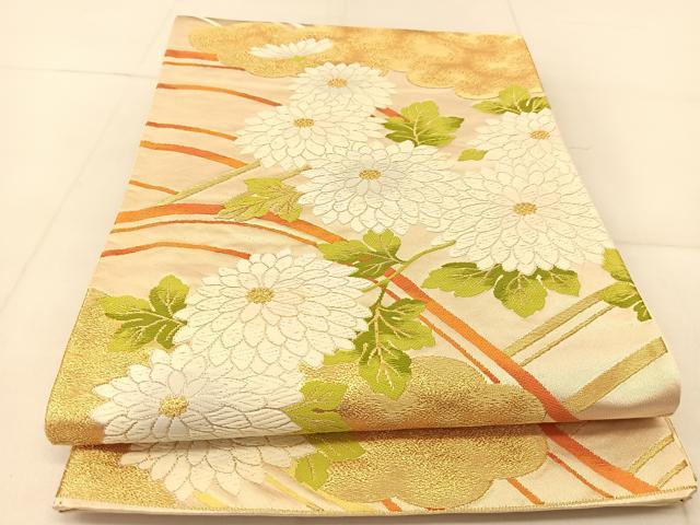 平和屋着物◎六通柄袋帯 唐織 吉祥菊花文 金糸 正絹 逸品 BAAU2404yc
