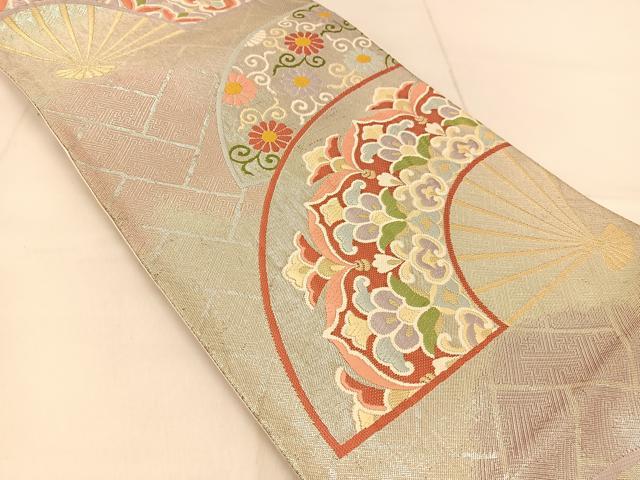 平和屋着物◎六通柄袋帯 唐織 扇面花文 金銀糸 正絹 逸品 BAAU2411yc
