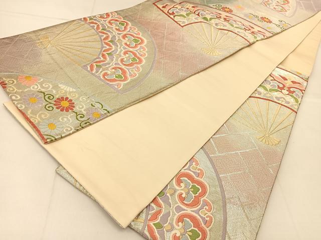 平和屋着物◎六通柄袋帯 唐織 扇面花文 金銀糸 正絹 逸品 BAAU2411yc