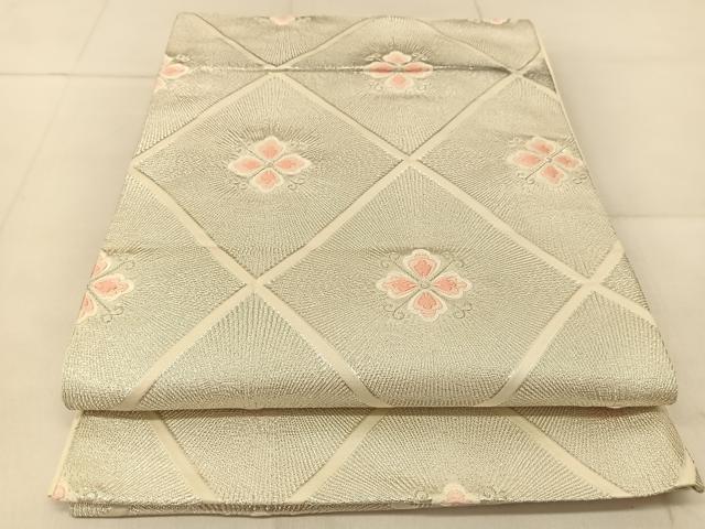 平和屋着物◎六通柄袋帯 唐織 花菱文 銀糸 正絹 逸品 BAAU2412yc