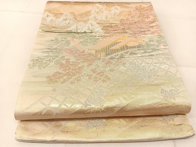 平和屋着物◎六通柄袋帯 風景樹林文 金銀糸 正絹 逸品 BAAU2432yc
