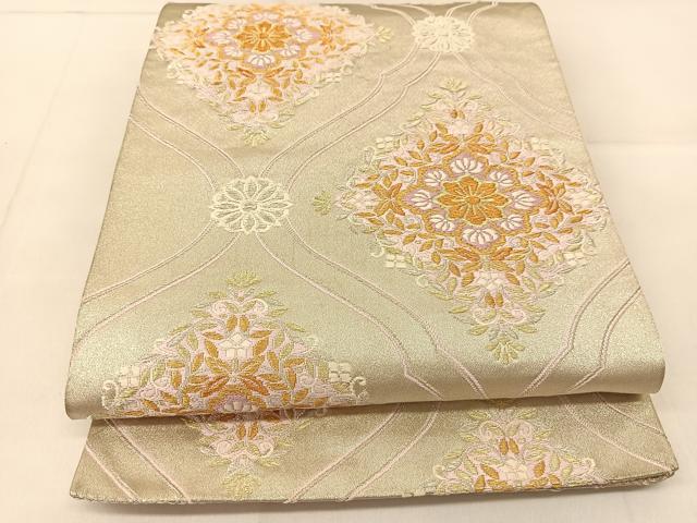 平和屋着物◎六通柄袋帯 唐織 正倉院花文 金銀糸 正絹 逸品 BAAU2437yc