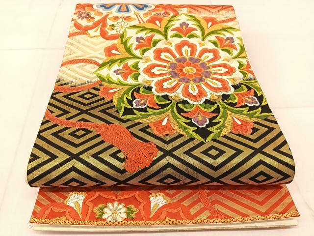 平和屋着物◎六通柄袋帯 唐織 正倉院花文 金糸 正絹 逸品 BAAU2446yc