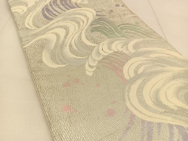 平和屋着物◎六通柄袋帯 唐織 立波文 銀糸 正絹 逸品 BAAU2461yc