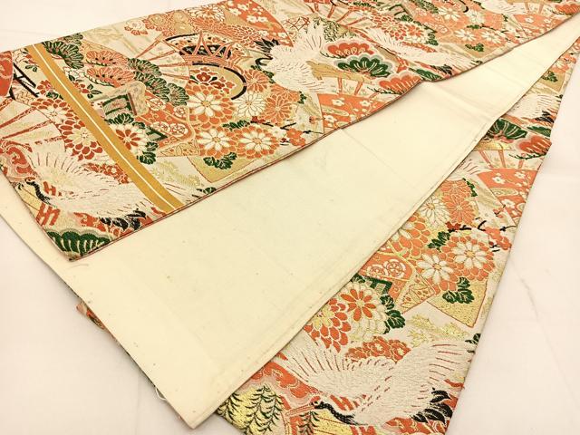平和屋着物◎全通柄袋帯 唐織 飛鶴吉祥花文 金糸 正絹 逸品 BAAU2479yc