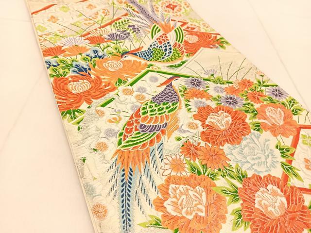 平和屋着物◎六通柄袋帯 唐織 鳳凰花文 銀糸 正絹 逸品 BAAU2480yc