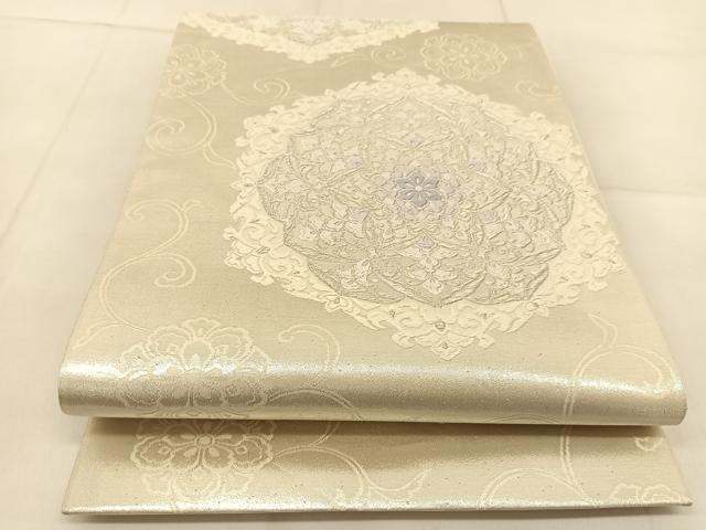 平和屋着物◎六通柄袋帯 唐織 正倉院花文 銀糸 正絹 逸品 BAAU2483yc