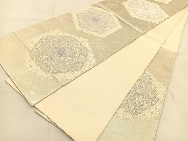 平和屋着物◎六通柄袋帯 唐織 正倉院花文 銀糸 正絹 逸品 BAAU2483yc