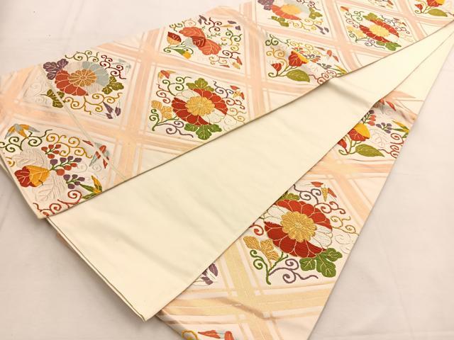 平和屋着物◎六通柄袋帯 唐織 菱天井花文 金糸 正絹 逸品 BAAU2494yc