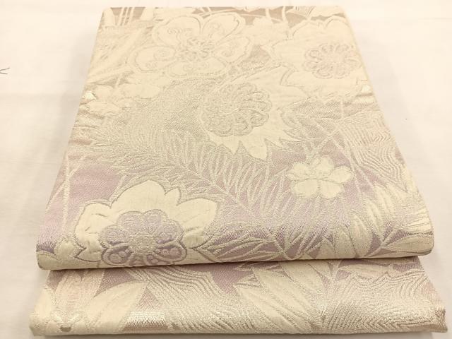 平和屋着物◎六通柄袋帯 ふくれ織 草花文 銀糸 正絹 逸品 BAAU2535yc