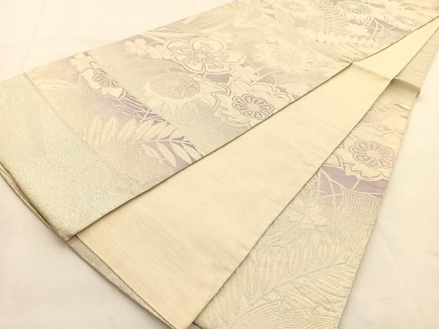 平和屋着物◎六通柄袋帯 ふくれ織 草花文 銀糸 正絹 逸品 BAAU2535yc