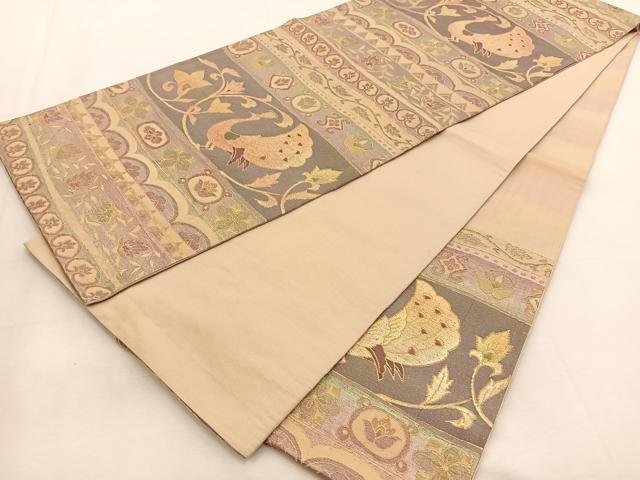 平和屋着物◎六通柄 京袋帯 鳳凰更紗横段文 金糸 正絹 逸品 BAAU2558yc