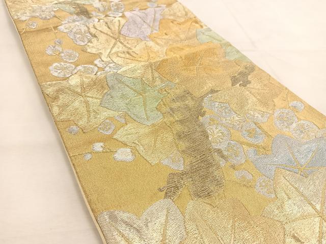 平和屋着物◎六通柄袋帯 楓梅文 金銀糸 正絹 逸品 BAAU2565yc