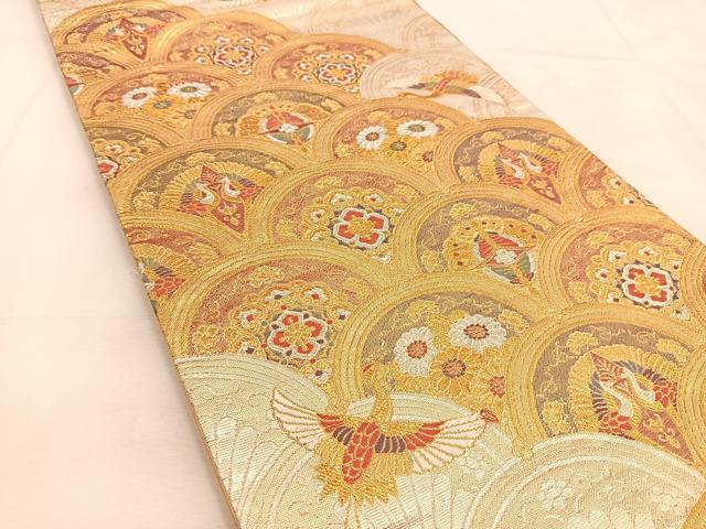 平和屋着物◎六通柄袋帯 飛鶴花蝶青海波 金銀糸 正絹 逸品 BAAU2573yc