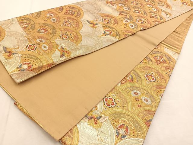 平和屋着物◎六通柄袋帯 飛鶴花蝶青海波 金銀糸 正絹 逸品 BAAU2573yc